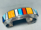 6.5 Inch Wrist Vintage Native American Navajo Turquoise Inlay Sterling Silver Bracelet Cuff-Nativo Arts