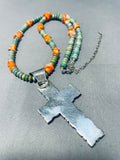 Dropdead Gorgeous Native American Navajo Turquoise Shell Inlay Sterling Silver Cross Necklace-Nativo Arts