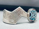 One Of The Most Intricate Vintage Native American Kewa Turquoise Inlay Sterling Silver Bracelet-Nativo Arts