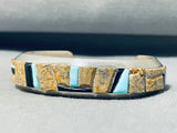 Signed Vintage Native American Navajo Blue Gem Turquoise Jet Sterling Silver Bracelet-Nativo Arts