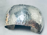 Impressive Native American Navajo Signed Hammered Sterling Silver Gigantic Bracelet-Nativo Arts
