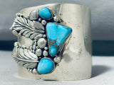 One Of The Best Vintage Native American Navajo Morenci Leaf Turquoise Sterling Silver Bracelet-Nativo Arts