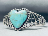 Heart Of Turquoise Vintage Southwest Sterling Silver Bracelet