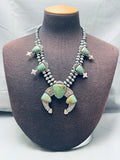 129 Grams Vintage Green Turquoise Sterling Silver Squash Blossom Necklace-Nativo Arts