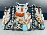 One Of The Best Vintage Native American Zuni Owl Inlay Sterling Silver Bracelet-Nativo Arts