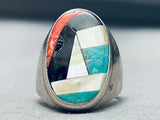 Hvy Vintage Native American Navajo Turquoise Mosaic Inlay Sterling Silver Ring Old-Nativo Arts