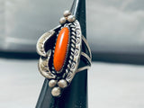 Brilliant Vintage Native American Navajo Coral Sterling Silver Ring-Nativo Arts