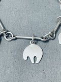 Handmade Link Chain Vintage Southwest Petroglyph Sterling Silver Charm Bracelet
