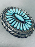 Rob Eustace Hand Carved Turquoise Vintage Native American Zuni Sterling Silver Buckle-Nativo Arts