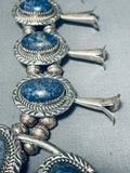 200 Gram Vintage Native American Navajo Lapis Sterling Silver Squash Blossom Necklace-Nativo Arts