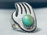 Important Vintage Native American Navajo Tom Jackson Royston Turquoise Sterling Silver Paw Ring