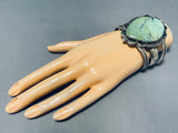 Gigantic Native American Navajo Green Turquoise Sterling Silver Bracelet-Nativo Arts