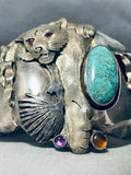 Mountain Lion Vintage Turquoise Amethyst Sterling Silver Bracelet-Nativo Arts