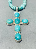 Iconic Native American Navajo Blue Green Turquoise Sterling Silver Cross Necklace-Nativo Arts