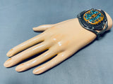 Gasp! Walnut Wood Inlaid Turquoise Vintage Native American Navajo Sterling Silver Bracelet-Nativo Arts