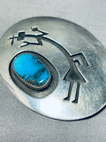 Tremendous Vintage Native American Navajo Bisbee Turquoise Sterling Silver Kachina Pin-Nativo Arts