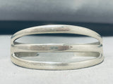 Noteworthy Native American Navajo Handcarved Sterling Silver Triple Rail Bracelet-Nativo Arts