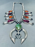 Fab Vintage Native American Navajo Turquoise Shell Sterling Silver Squash Blossom Necklace-Nativo Arts