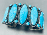 One Of Best Mid Century Vintage Native American Navajo Long Turquoise Sterling Silver Bracelet-Nativo Arts