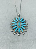 Fabulous Vintage Native American Navajo Blue Gem Turquoise Sterling Silver Signed Necklace-Nativo Arts