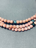 Eye Catching Native American Navajo Pink Rounded Stone Sterling Silver Necklace-Nativo Arts