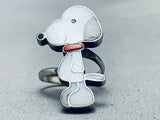 Huge Snoopy Vintage Native American Zuni Pearl Inlay Sterling Silver Ring-Nativo Arts
