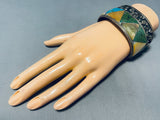 7 Inch Wrist Vintage Native American Zuni Turquoise Inlay Sterling Silver Wide Cuff Bracelet-Nativo Arts