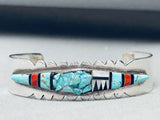 One Of The Coolest Vintage Native American Navajo Turquoise Inlay Sterling Silver Bracelet-Nativo Arts