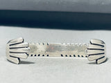 Serrated Native American Navajo Signed Sterling Silver Bracelet-Nativo Arts