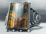 Towering Vintage Native American Navajo Huge Tigers Eye Sterling Silver Rope Cuff Bracelet-Nativo Arts