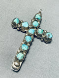 Reversible Vintage Native American Zuni Blue Gem Turquoise Sterling Silver Cross Pendant-Nativo Arts