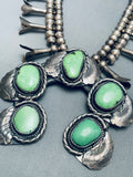Gorgeous Vintage Native American Navajo Green Turquoise Sterling Silver Squash Blossom Necklace-Nativo Arts
