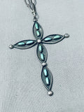 Native American Huge Vintage Navajo 4 Inch Tall Cross Turquoise Sterling Silver Necklace
