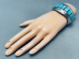 Majestic Vintage Native American Navajo 10 Turquoise Square Cut Sterling Silver Bracelet-Nativo Arts