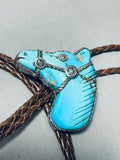 Extremely Detailed Vintage Native American Navajo Turquois Ehorse Sterling Silver Bolo Tie-Nativo Arts