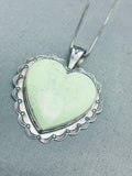 Heart Of Green Turquoise Vintage Native American Navajo Sterlign Silver Necklace-Nativo Arts
