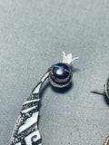 Native American One Of The Best Vintage Lakota Blue Gem Turquoise Sterling Silver Earrings-Nativo Arts