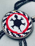 Very Intricate Turtle Hand Beaded Sterling Silver Bolo Tie-Nativo Arts