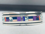 6.5 Inch Wrist Vintage Native American Navajo Turquoise Inlay Sterling Silver Bracelet-Nativo Arts