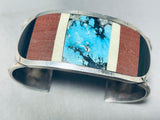 Moonstar Unique Vintage Native American Zuni Turquoise Inlay Sterling Silver Bracelet-Nativo Arts