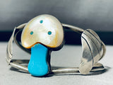 One Of A Kind Mushroom Vintage Native American Zuni Turquoise Inlay Sterling Silver Bracelet-Nativo Arts