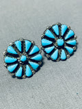 Marvelous Vintage Native American Zuni Blue Gem Turquoise Sterling Silver Earrings-Nativo Arts