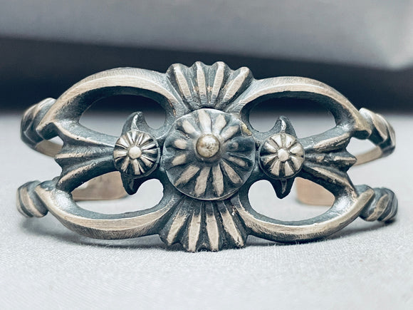 Highly Detailed Button Vintage Native American Navajo Sterling Silver Bracelet-Nativo Arts