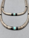Heavy 161 Grams Vintage Native American Navajo Sterling Silver Turquoise Heishi Necklace-Nativo Arts