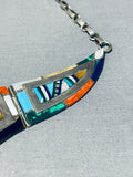 Super Intricate!! Vintage Zuni Turquoise Inlay Sterling Silver Necklace-Nativo Arts