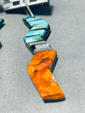 Native American Colorful Santo Domingo Signed Inlay Turquoise Spiny Jet Kachina Earrings-Nativo Arts