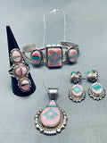Best Vintage Native American Navajo Rose Quartz Turquoise Inlay Sterling Silver Bracelet-Nativo Arts