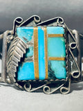 One Of The Most Unique Vintage Native American Navajo Turquoise Inlay Sterling Silver Bracelet-Nativo Arts
