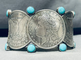 One Of The Coolest Ever Native American Navajo Coin Turquoise Sterling Silver Bracelet-Nativo Arts