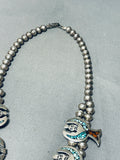 Gasp! Signed Vintage Native American Navajo Turquoise Sterling Silver Squash Blossom Necklace-Nativo Arts
